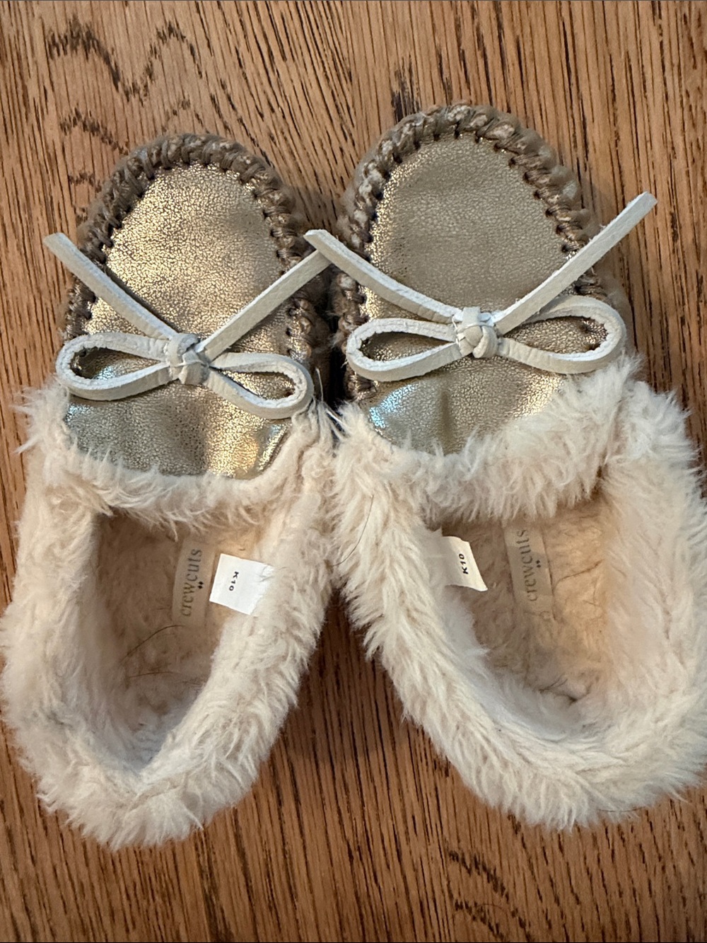 Crewcuts Gold Faux-Fur Trim Moccasin Slippers - Picture 7 of 7